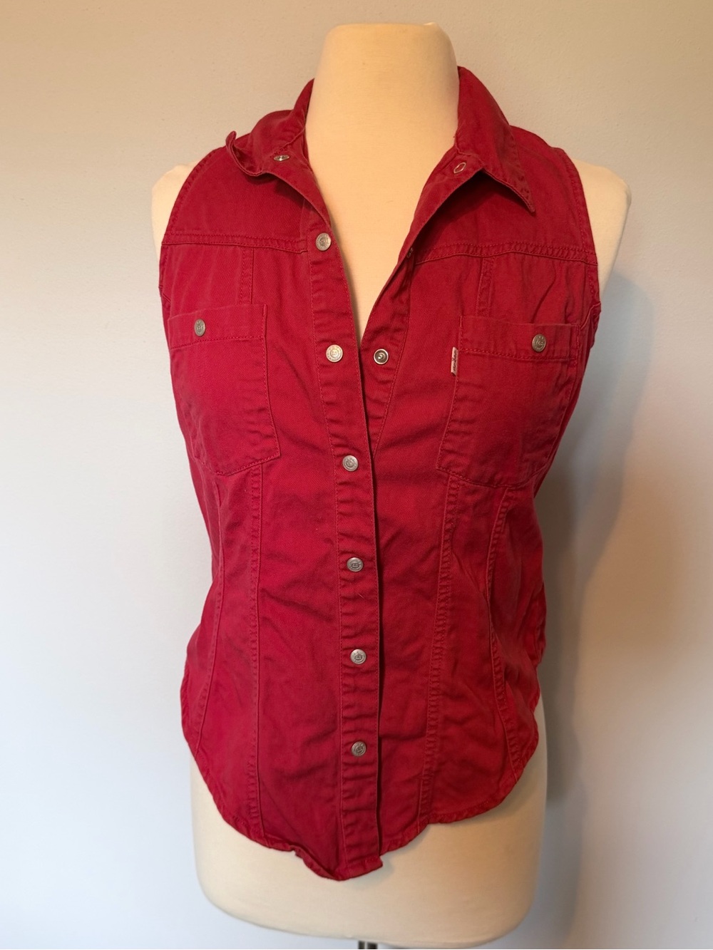 Levi's Red Sleeveless Button-Front Denim Shirt